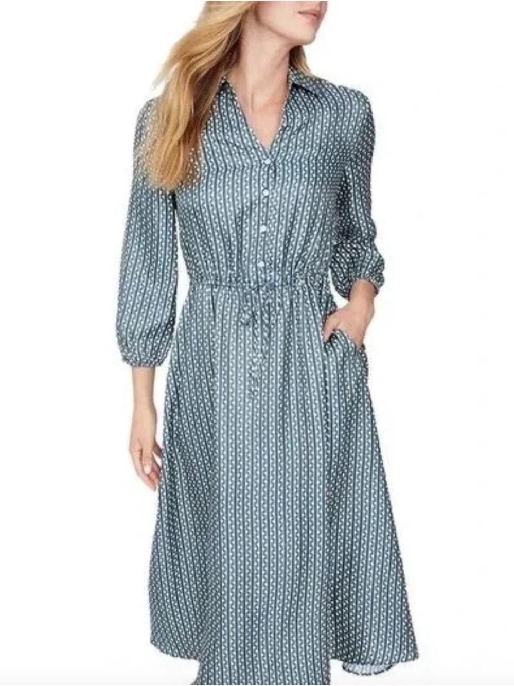 J. McLaughlin silk geometric print shirt dress midi XL